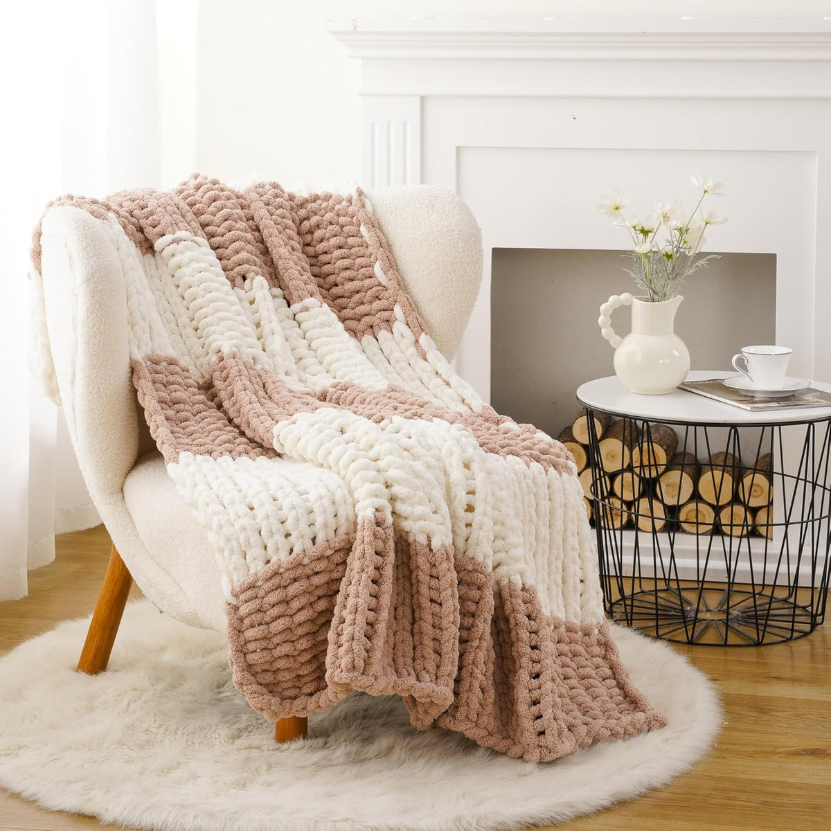 Battilo Chunky Knit Throw Blanket, Soft and Thick Chenille Throw Blanket, 50"x60" Handmade Cable