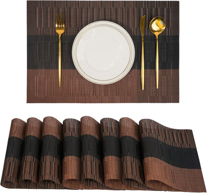 Placemats Set of 8，Non-Slip PVC Weave Table Mats Easy to Clean，Heat Resistant Place Mats for