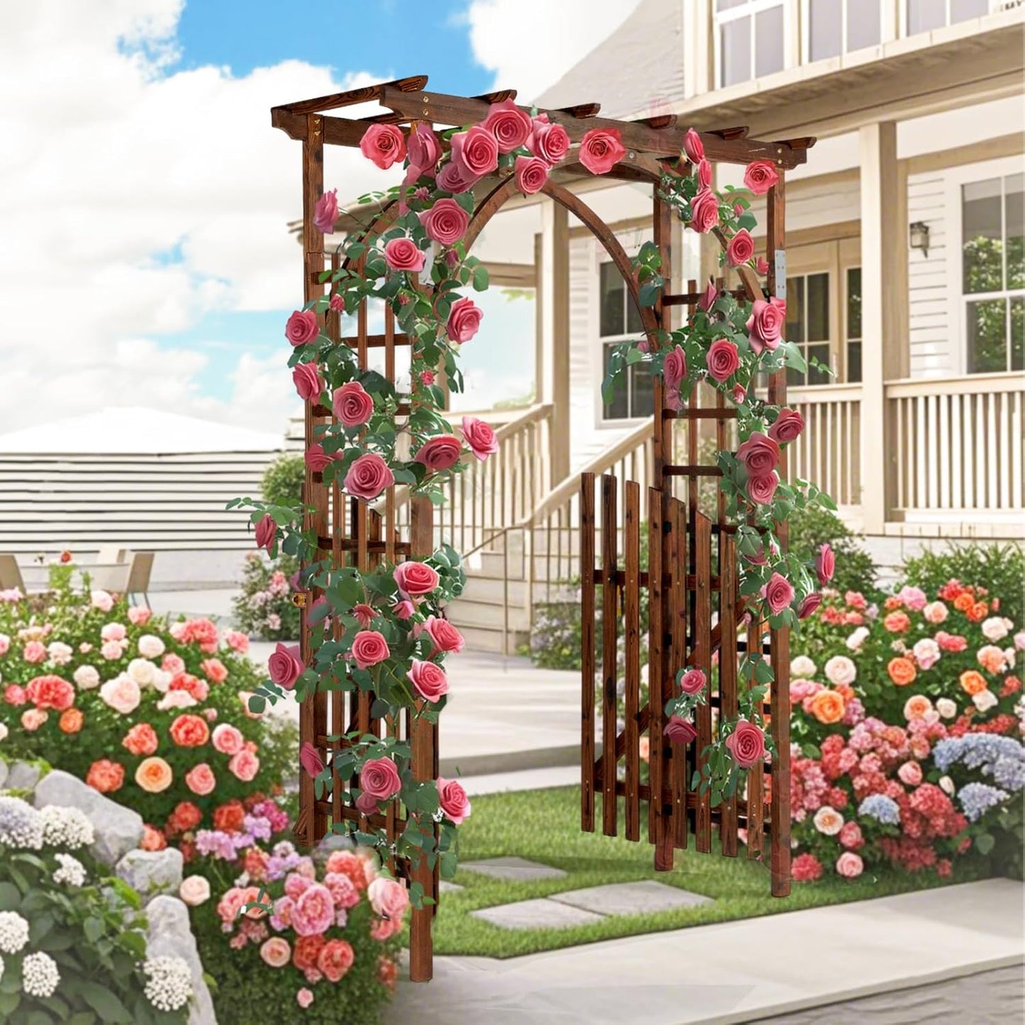 VINGLI 85in Wooden Arbor, Wedding Arch for Ceremony, Wood Trellis for Plant Climbing, Christmas