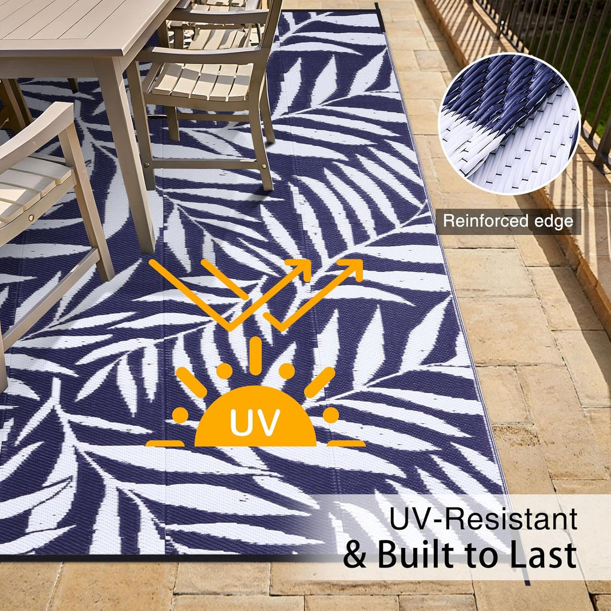 OLANLY Waterproof Outdoor Rug 8x10 ft, Reversible Outdoor Plastic Straw Rug with Leaf Pattern, RV