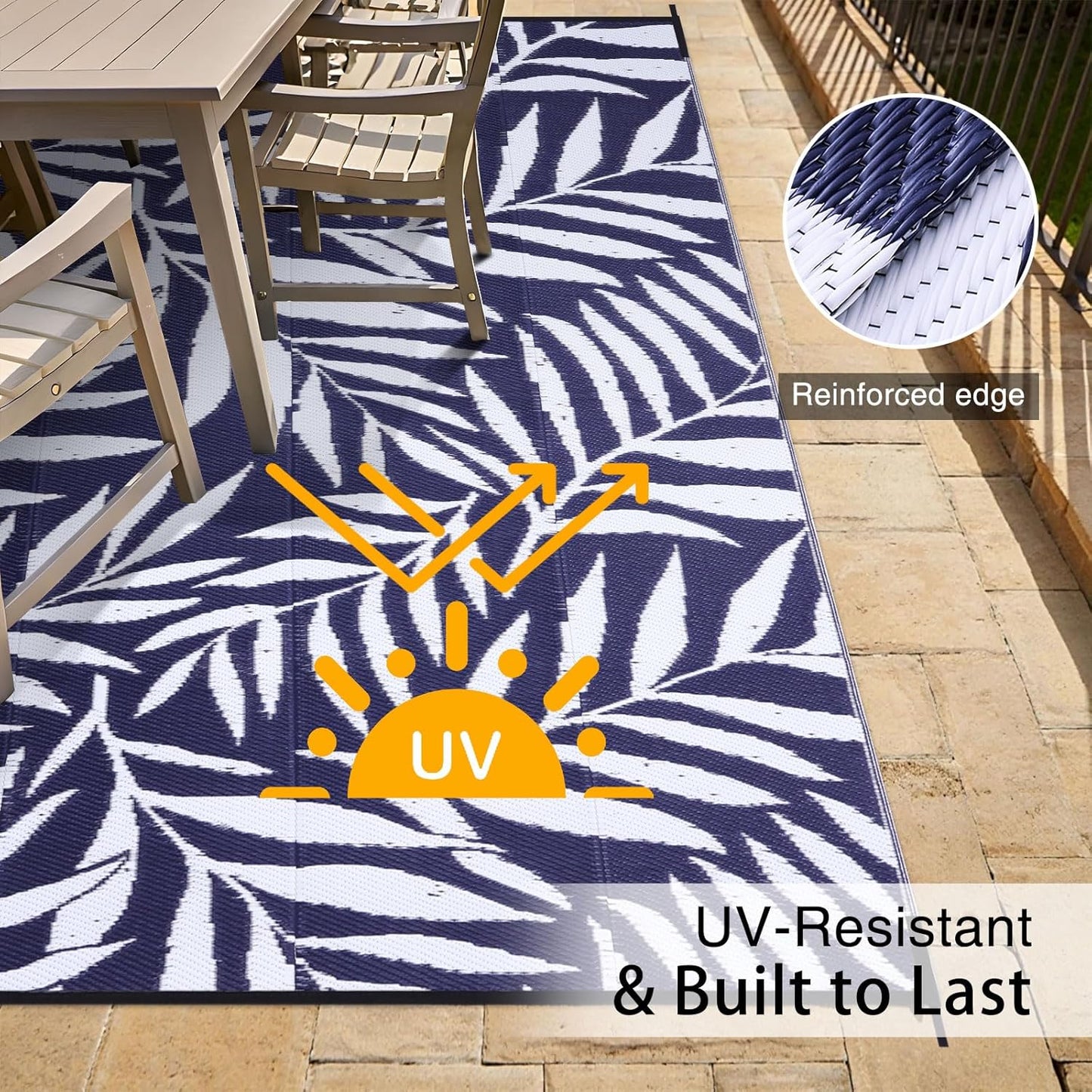 OLANLY Waterproof Outdoor Rug 9x12 ft, Reversible Outdoor Plastic Straw Rug with Leaf Pattern, RV
