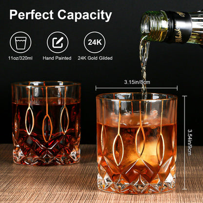 Gold Rim Whiskey Glasses Set of 2,Crystal Old Fashioned Glasses-Luxury Gold Collection,Perfect for