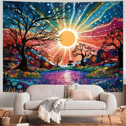 Serborlur Tree of Life Tapestry Trippy Sun Forest Tapestries Colorful Starry Sky Tapestries Hippie
