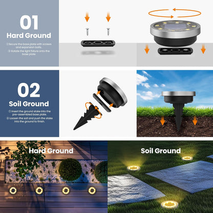 SOLPEX 16 Pack Solar Ground Lights Outdoor Waterproof, Solar Powered Pathway Lights, Landscape