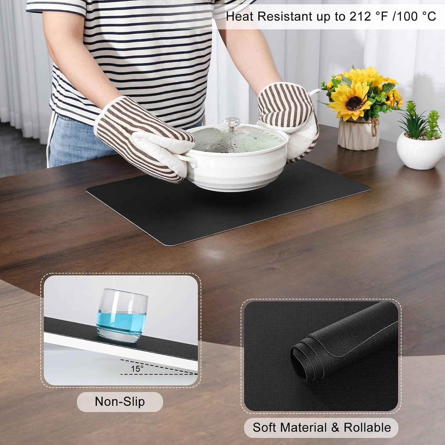 Myir JUN Placemats Dual Sided, Faux Leather Place Mats Set of 4 Indoor Placemats for Dining Table