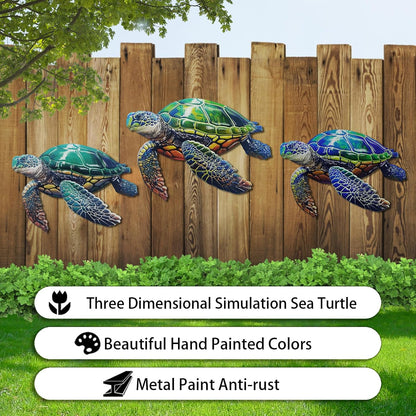 John's Studio 3Pcs Metal Turtle Sea Wall Decor Outdoor Garden Hanging Art Sculptures Home Ocean