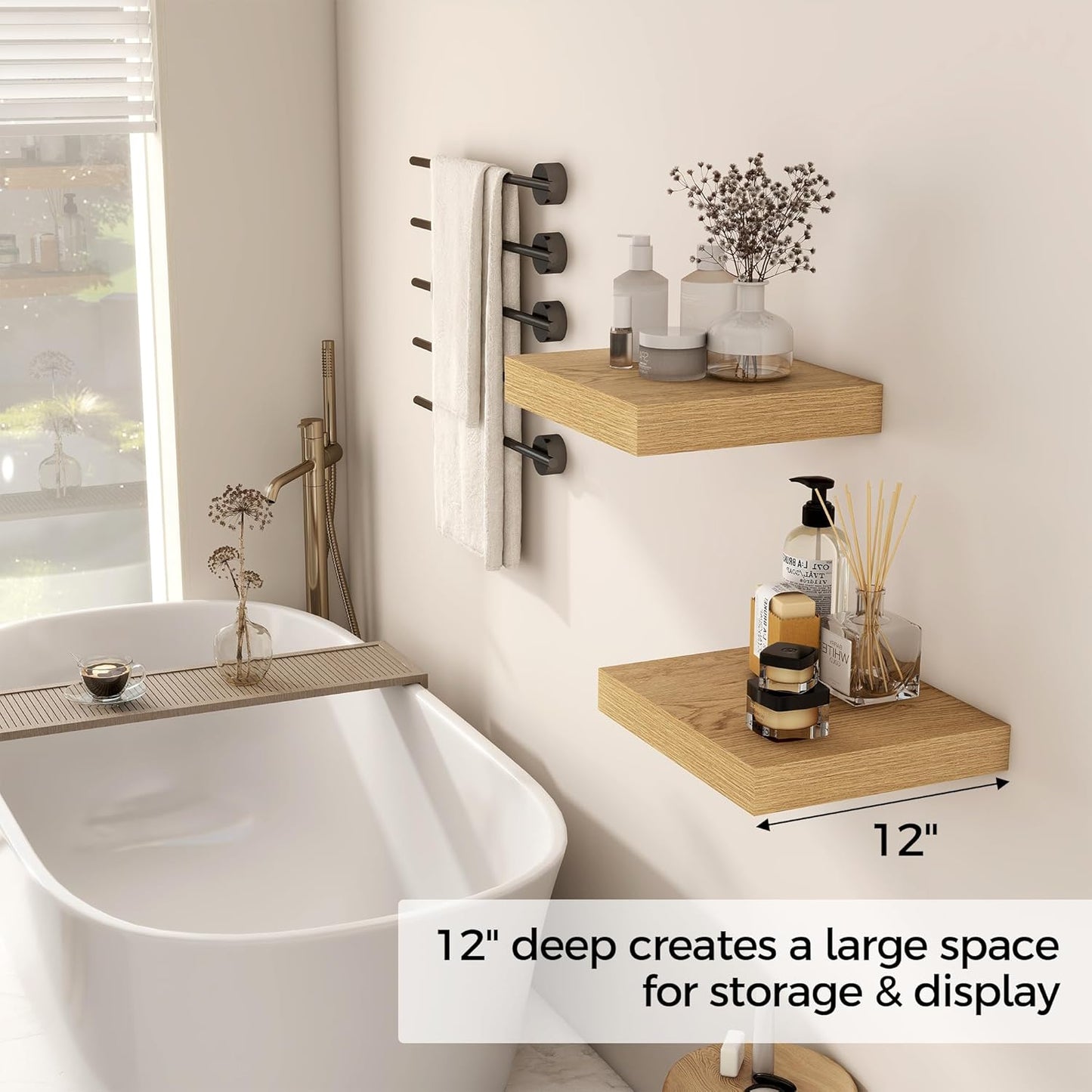 Fun Memories 12 Inch Floating Shelf, Rustic Wood Wall Shelves for Wall Decor & Storage, 12 x 12