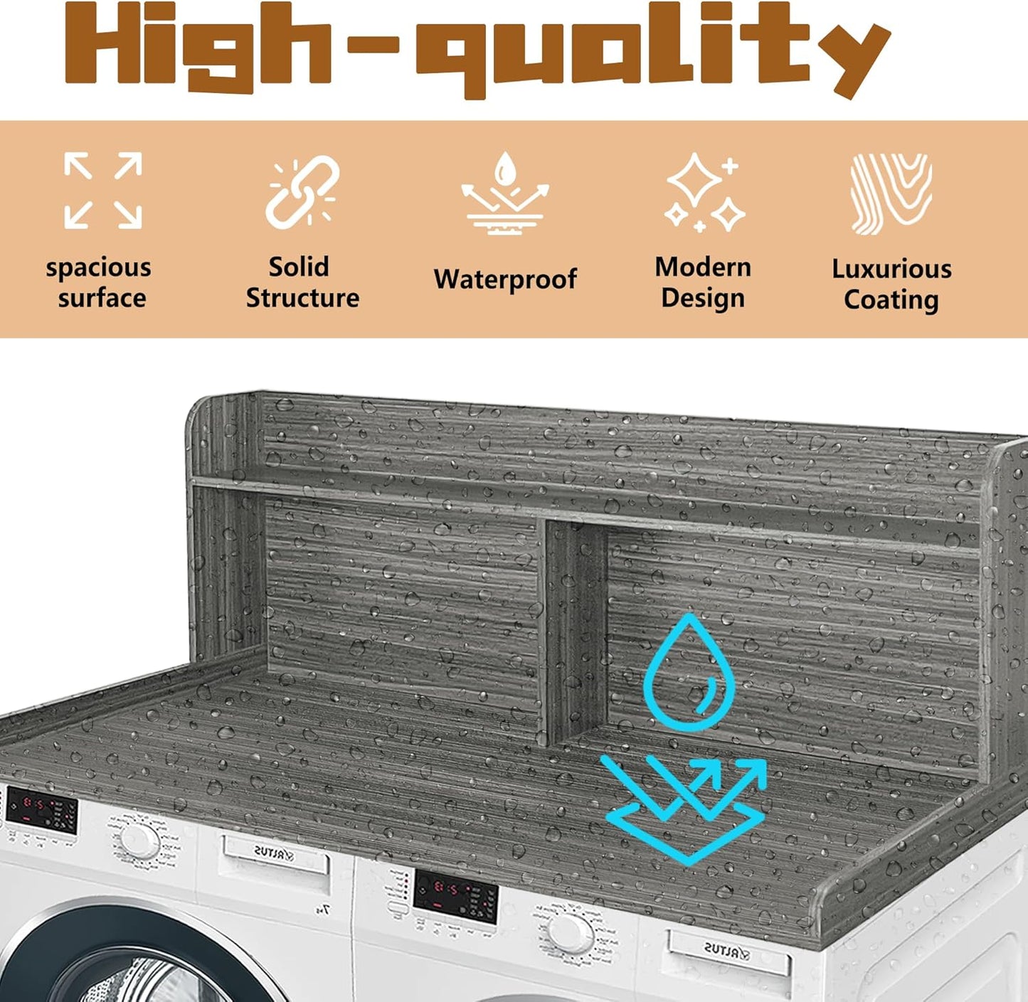 Royxen 2-Tier Washer Dryer Countertop,19.5"H Wood Washer and Dryer Topper with Shelf,Laundry