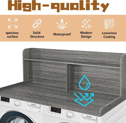 Royxen 2-Tier Washer Dryer Countertop,19.5"H Wood Washer and Dryer Topper with Shelf,Laundry