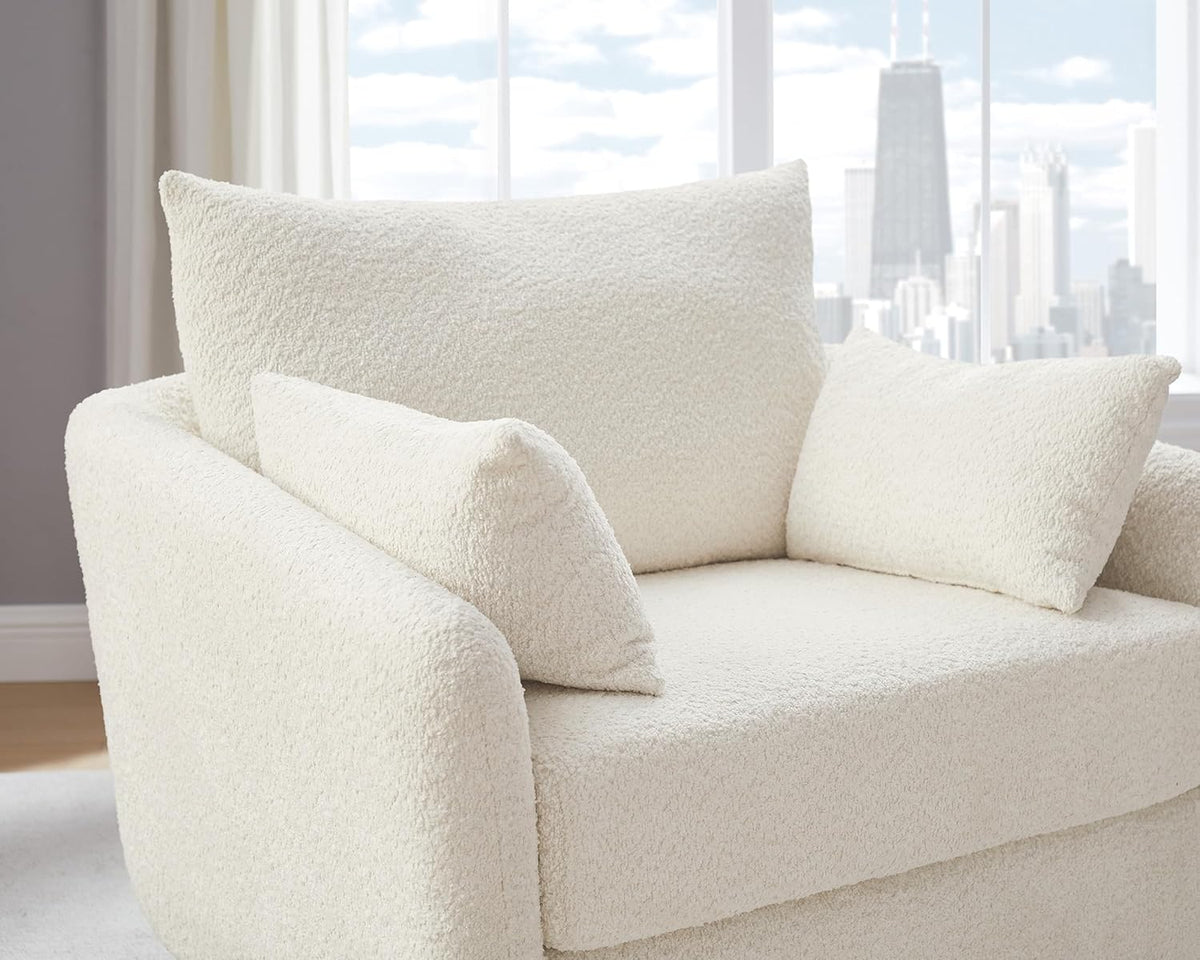 360° Swivel Accent Armchair, 39.3" Oversized, Sherpa Boucle Fabric Sofa Chair with Removable Back &