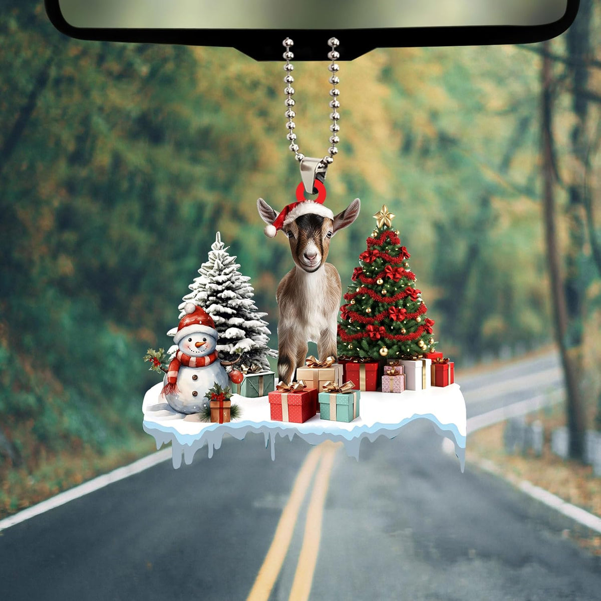 Talataca Goat 2D Flat Christmas Ornament, Goat Gift Boxes Pine Tree Decor, Hanging House Charm Eve