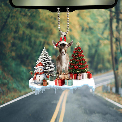 Talataca Goat 2D Flat Christmas Ornament, Goat Gift Boxes Pine Tree Decor, Hanging House Charm Eve