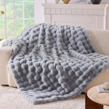BENVWE Fluffy Faux Fur Throw Blanket for Couch, Soft Plush Thick Cozy Fuzzy Luxury Minky Bubble
