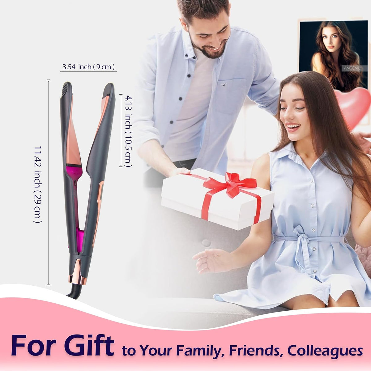 ANGENIL Pro Twist Ceramic Flat Iron 1 Inch, Dual Voltage Hair Straightener and Curler 2 in 1