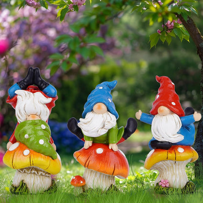 Hodao 3 PCS Spring Yoga Mushroom Gnomes Decoration Summer Elf Figurines Gifts for Home Spring