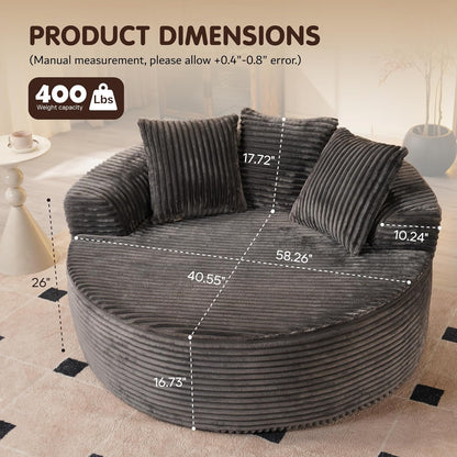 ovios 58" Oversized Round Chair Lounge Chaise Indoor, No Assembly Required, Cloud Large Circle