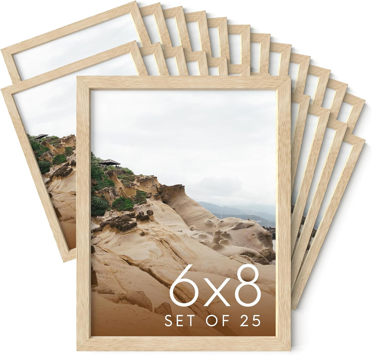 HAUS AND HUES 6x8 Natural Oak Wooden Picture Frame - Set of 25 6x8 Poster Frame - Premium Oak
