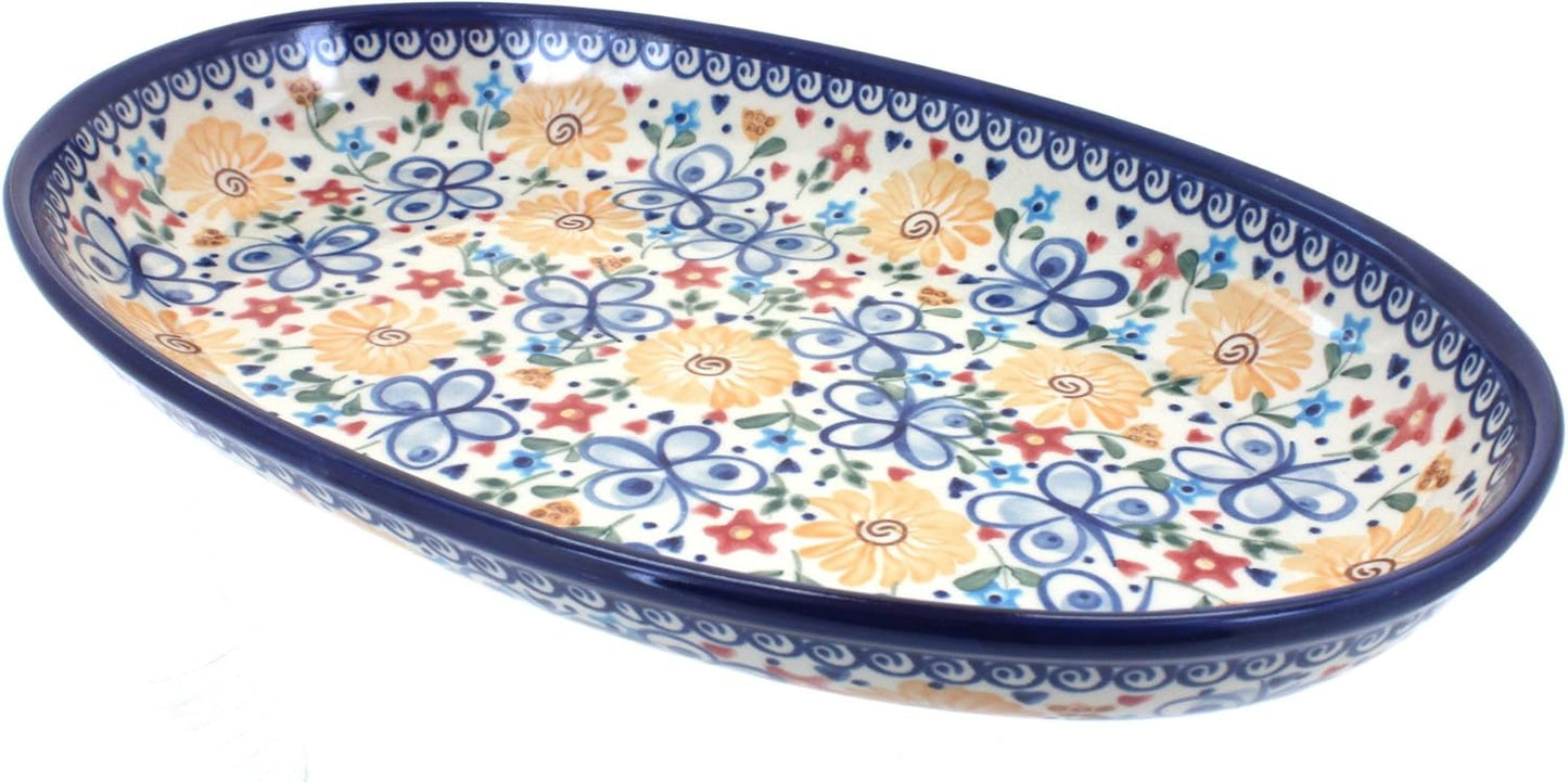 Blue Rose Polish Pottery Butterfly Oval Platter