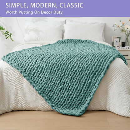 Bigacogo Chunky Knit Throw Blanket for Couch, 40x60 inches, 100% Hand Knitted with Thick Jumbo
