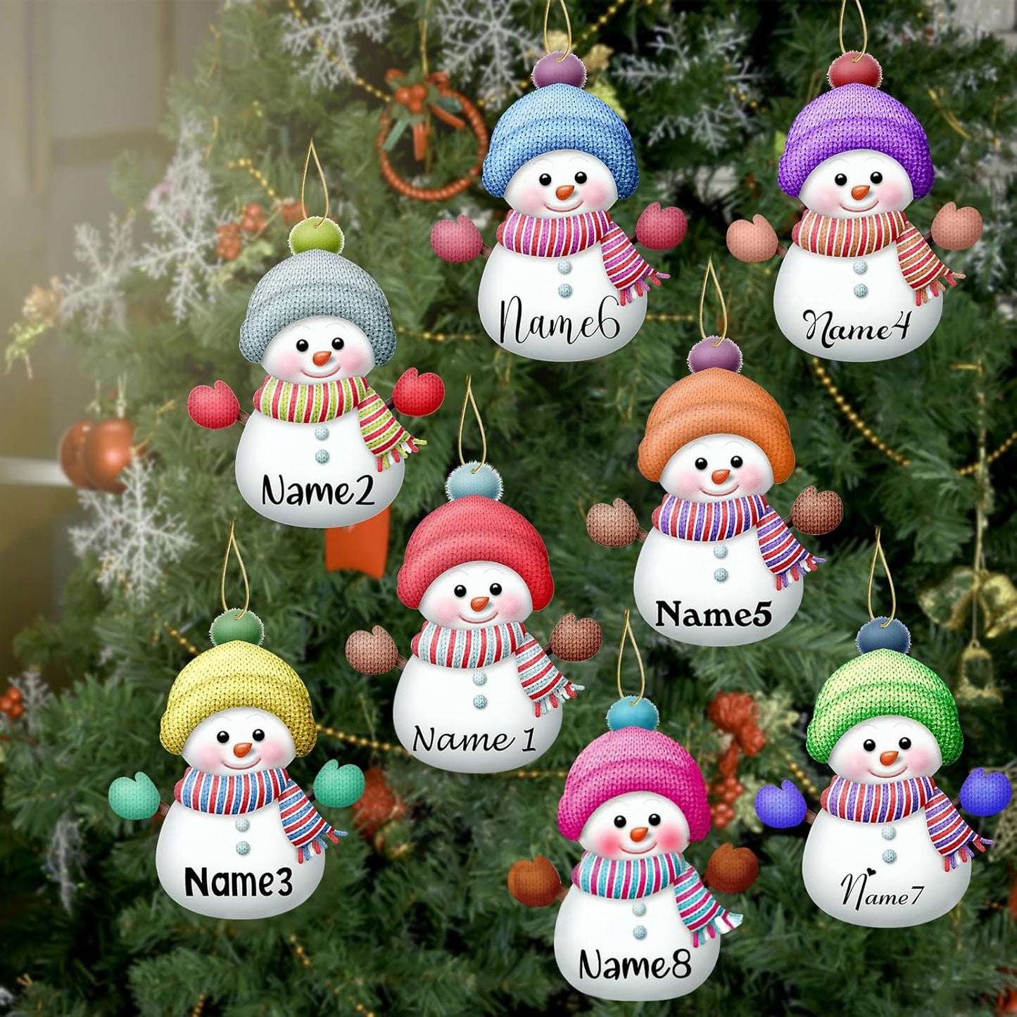 Personalized Christmas Ornaments with Names Snowman 8 Pcs Custom Family Ornament Customized Xmas