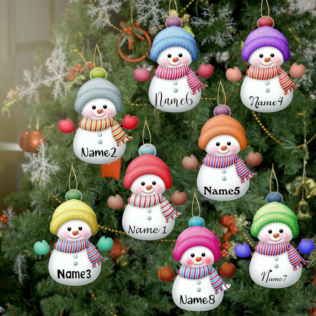 Personalized Christmas Ornaments with Names Snowman 8 Pcs Custom Family Ornament Customized Xmas