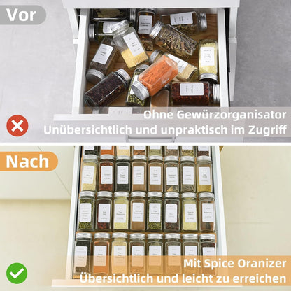 Spice Drawer Organzier,4 Tiers- 8Pcs Bamboo Spice Rack Tray Insert for Cabinet Drawer Countertop