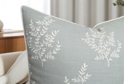 VAGMINE Embroidered Leaves Throw Pillow Cover - 20x20 Inches Square - 100% Cotton Robins Egg