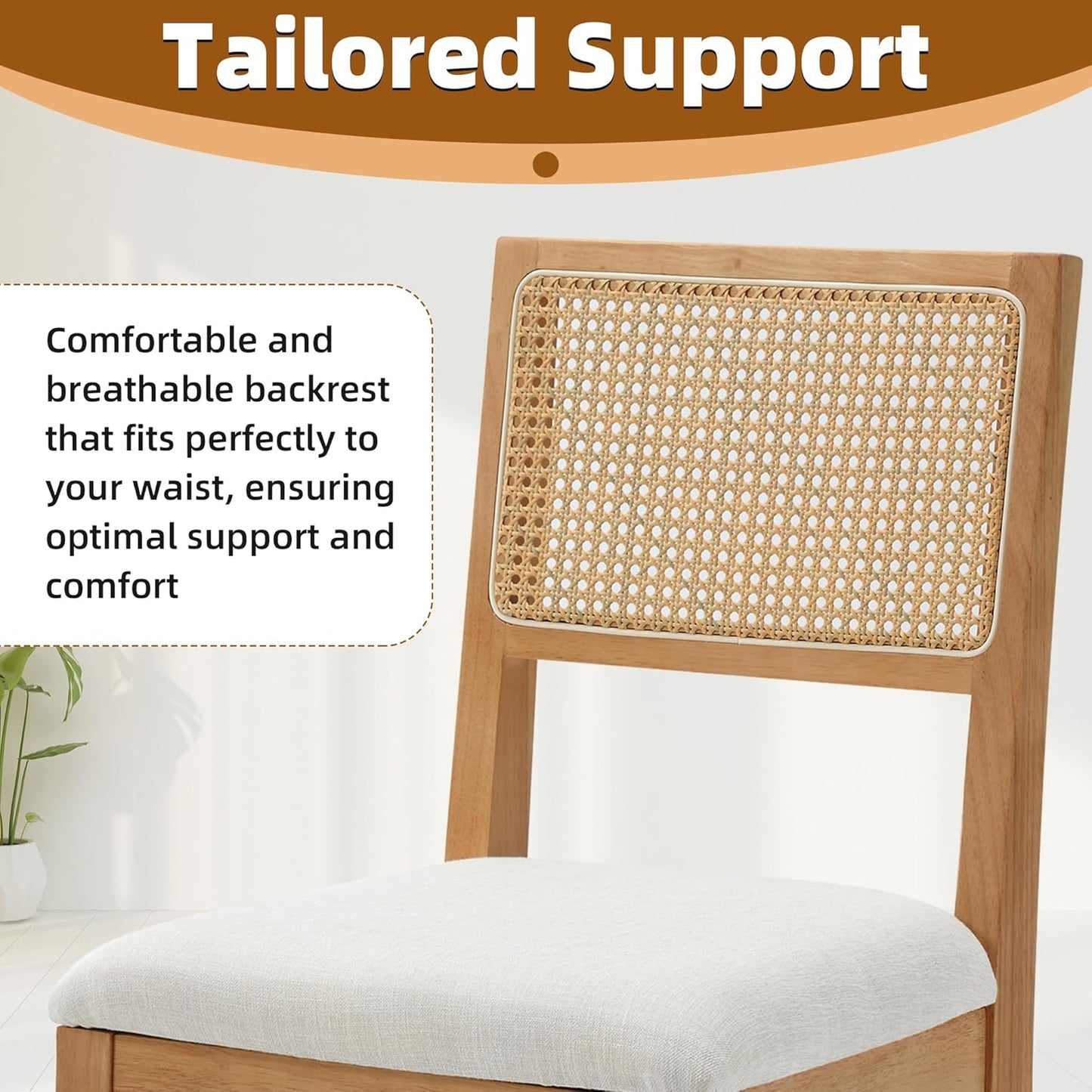 Westice Rattan Dining Chairs Set of 4, Farmhouse Natural Dining Room Chairs with Upholstered