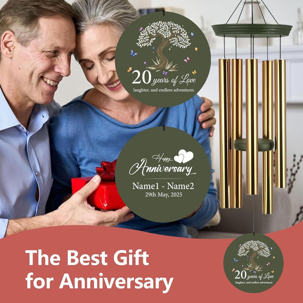ASTARIN 20th Wind Chimes for Couple, Personalized Wind Chimes for Anniversary, Couple Gifts for