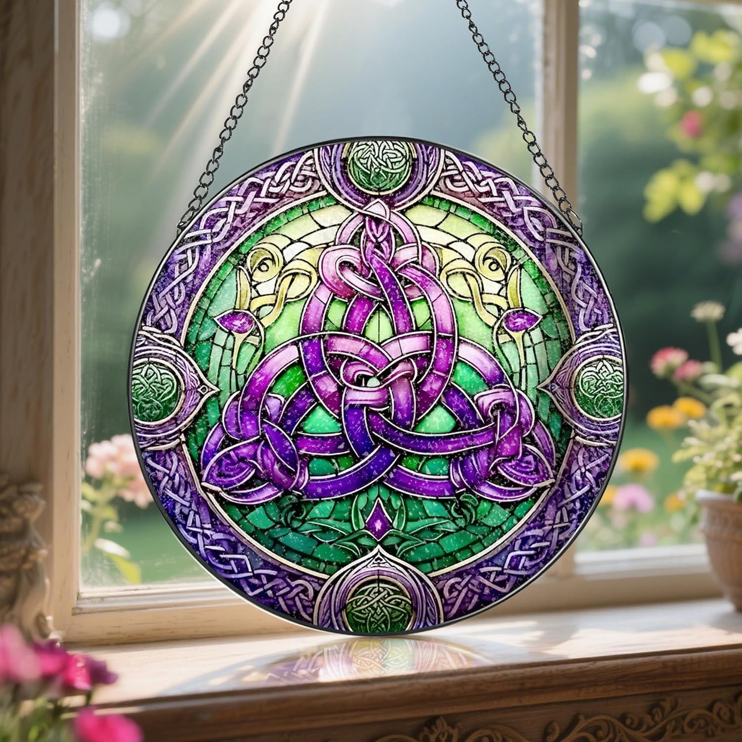 Stained Glass Window Hanging, LAOWEIKI 8'' Celtic Knot Suncatcher, Stained Glass Ornament