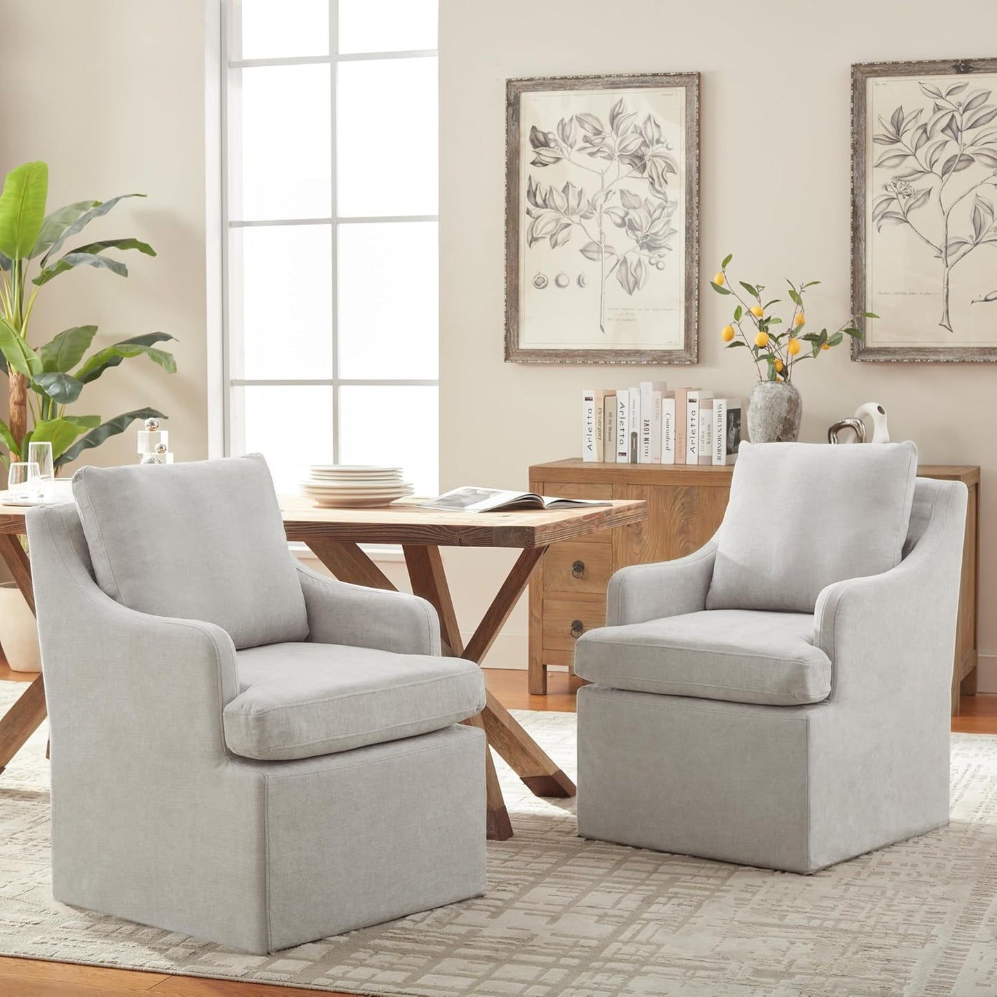 VKNOW Upholstered Dining Chairs, Modern Kitchen Chairs Dinner Chairs with 4 Casters, Linen Armchair