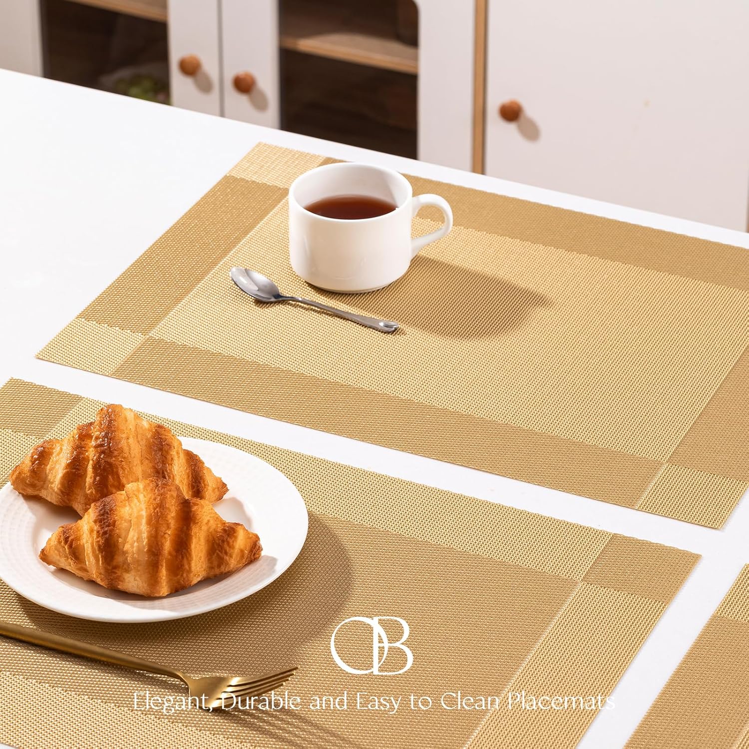 Placemats Set of 6 - Easy Clean Woven Vinyl Placemats for Dining Table, Indoor/Outdoor Place Mats