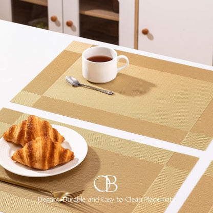 Placemats Set of 12 - Easy Clean Woven Vinyl Placemats for Dining Table, Indoor/Outdoor Place Mats