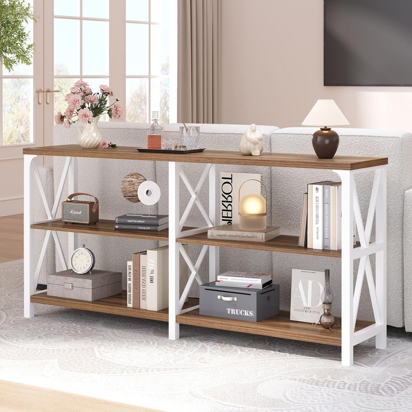 LVB Industrial Entryway Table, Farmhouse Rustic Console Table Behind Couch, Long Metal Sofa Table