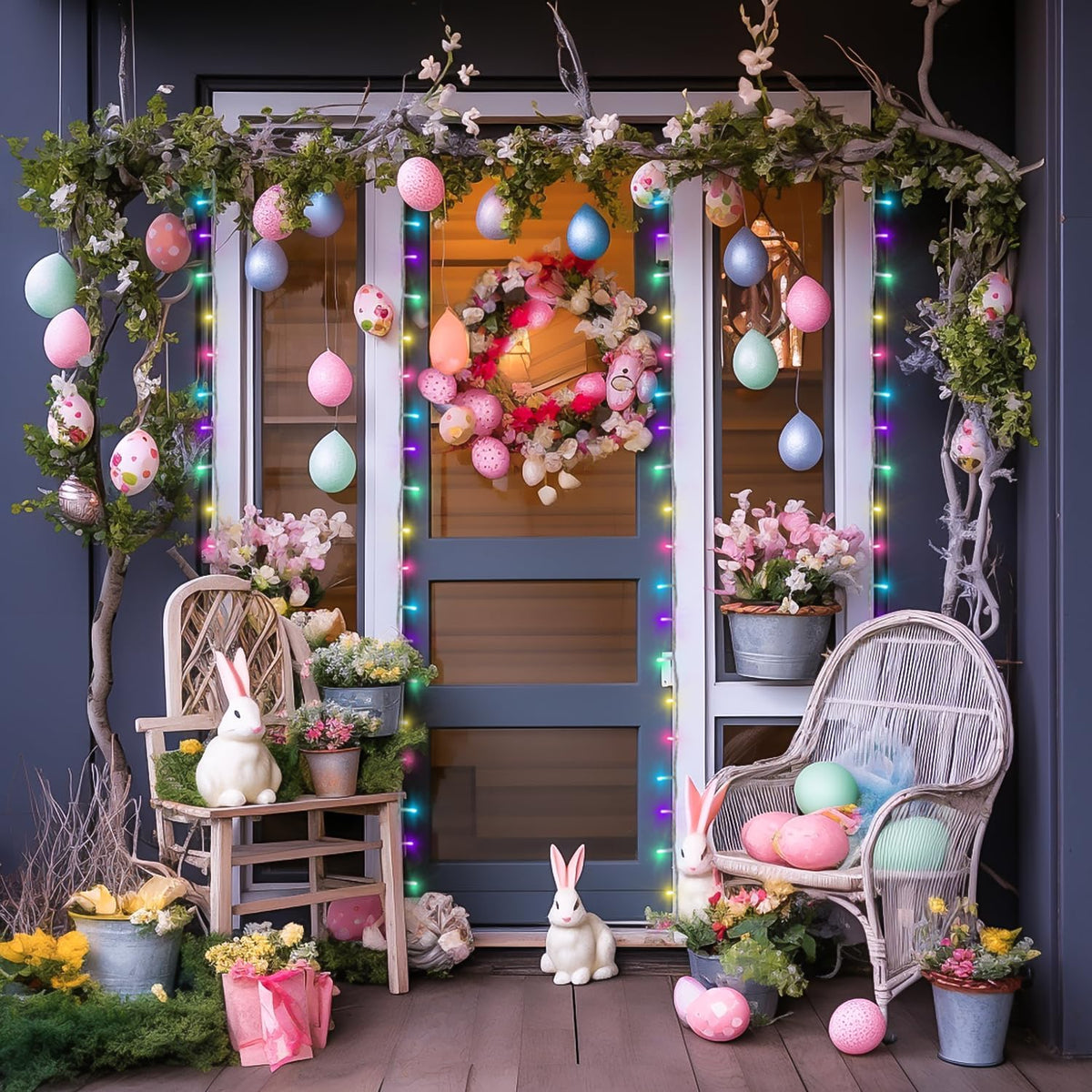 JMEXSUSS 2 Pack Easter Lights Battery Operated Outdoor Indoor, Total 66ft 200 LED Multicolor Easter