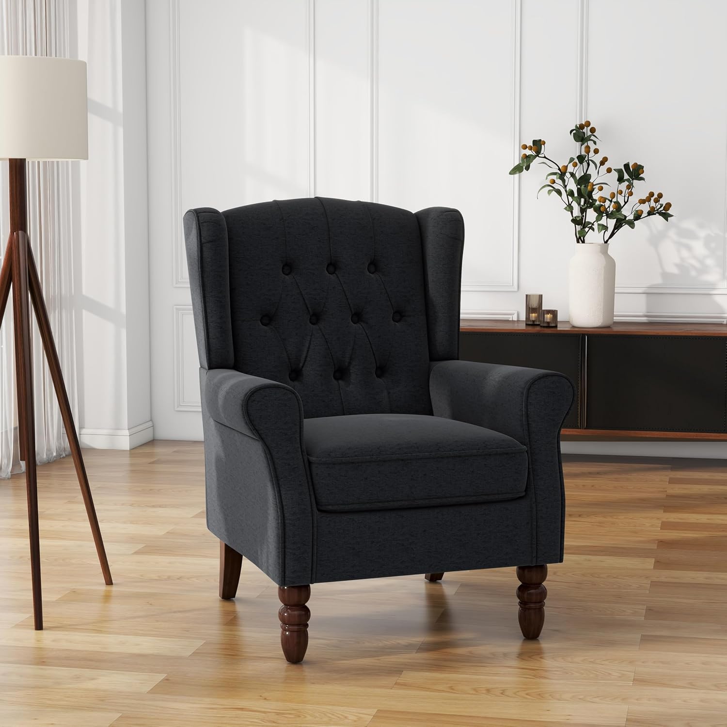UIXE High Back Accent Chairs Set of 2, Upholstered Armchair in Fabric, Retro Wingback Arm Chair for