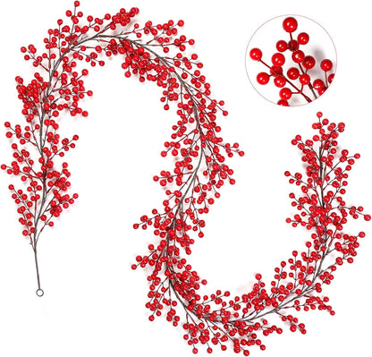 Joyhalo Red Berry Garland - 8.9 FT Christmas Holly Berry Vine for Christmas Tree, Winter Berry