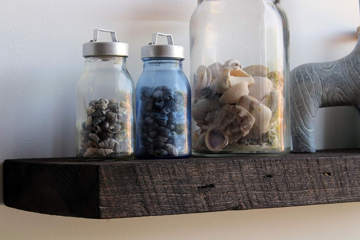 Urban Legacy Reclaimed Barnwood Planks | Floating Shelves for Wall w/Flush Mount Shelf Bracket Set
