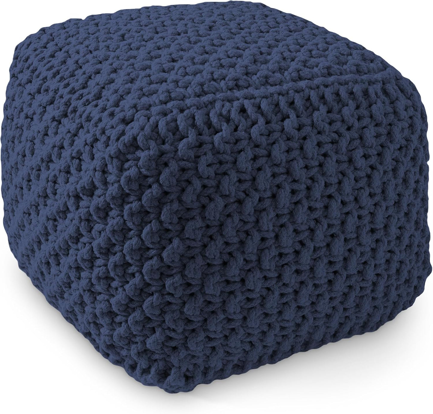 Casafield Square Pouf Ottoman, Navy Blue 18.5" W x 18.5" D x 14.5" H Cotton Knit Foot Stool - Boho