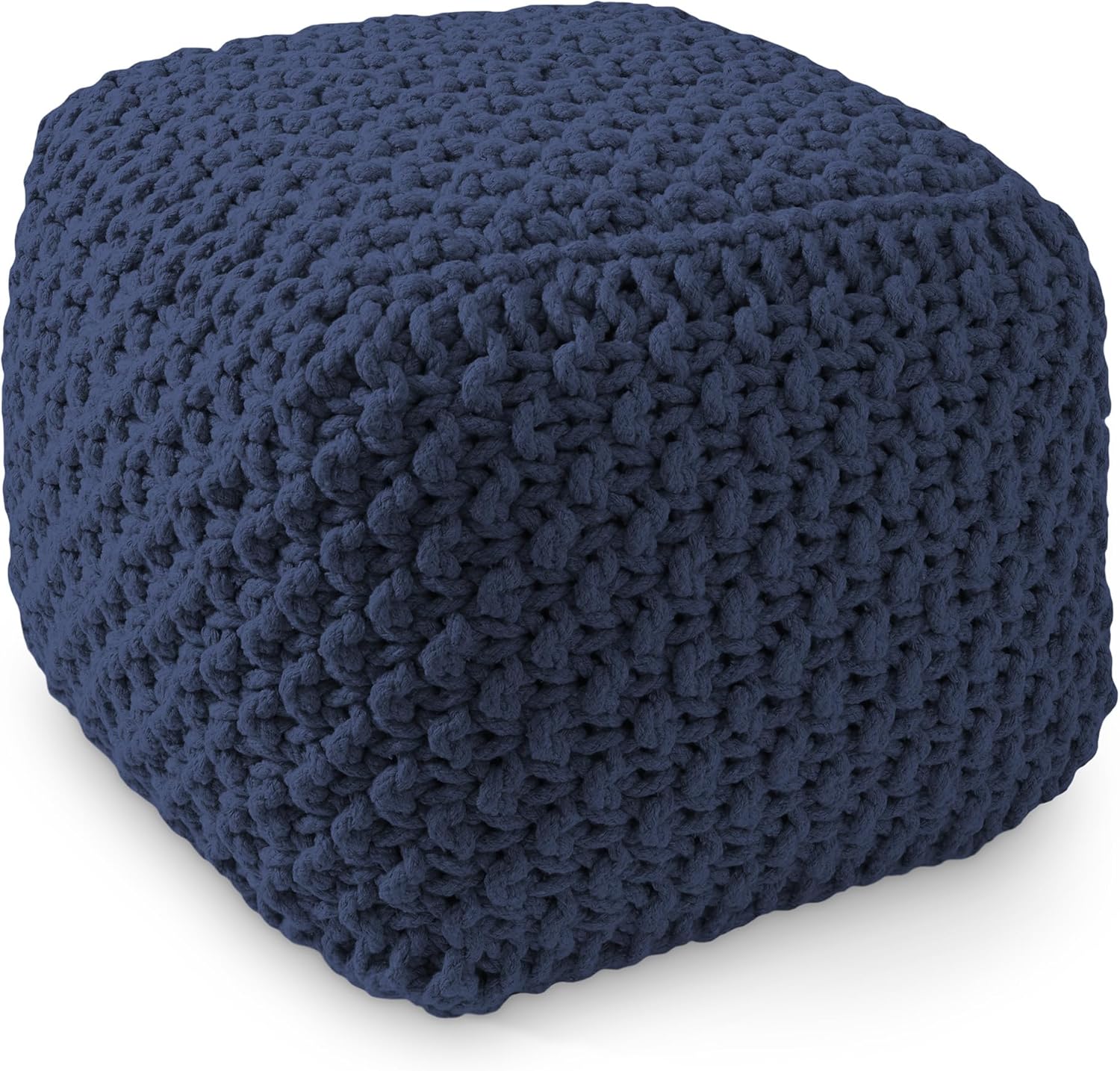 Casafield Square Pouf Ottoman, Navy Blue 18.5" W x 18.5" D x 14.5" H Cotton Knit Foot Stool - Boho