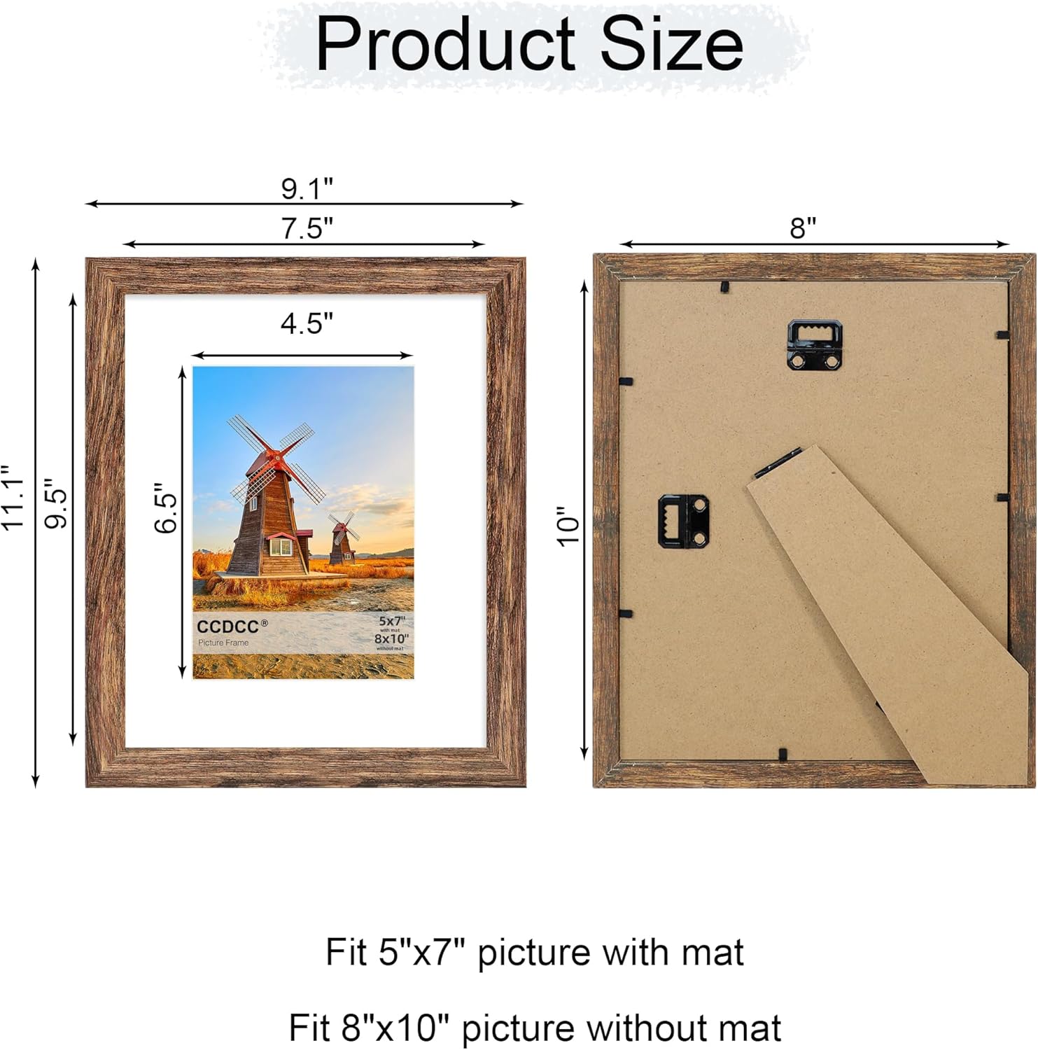 8x10 Picture Frame Set of 4, 8 x 10 Wood Photo Frames with Mat for 5x7, Natural Wooden Frame with