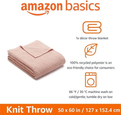Amazon Basics Chunky Cable Knit Throw Blanket for Couch, Sofa, Bed, Lightweight Soft Cozy, Dusty
