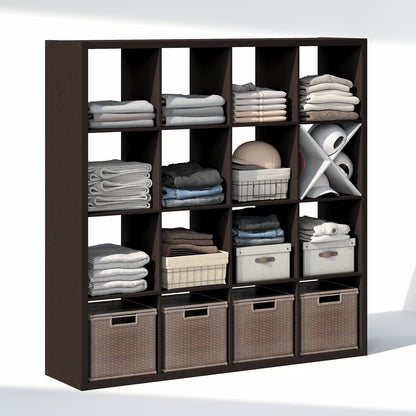 Furinno Cubic Extra Thick 16-Cube Closet Organizers and Storage, Dark Oak