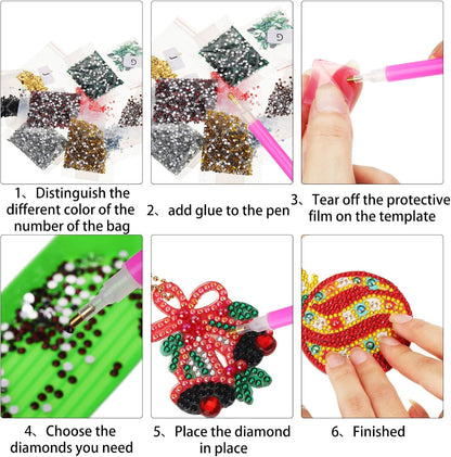 Yaomiao 17 Pieces Double Sided Diamond Art Christmas Ornaments Christmas Keychains Diamond Art Kit