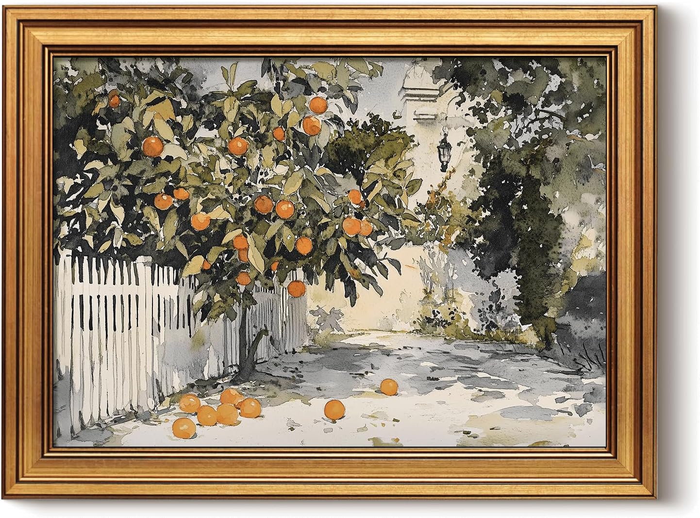 HUARCEY Gold Framed Vintage Wall Art for Living Room Country Orange Trees Earthy Room Decor