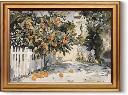 HUARCEY Gold Framed Vintage Wall Art for Living Room Country Orange Trees Earthy Room Decor
