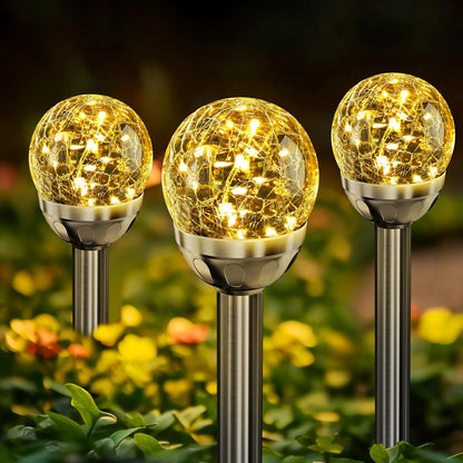 SOLPEX Solar Garden Lights String - 3 Pack Warm White, Solar Powered Cracked Glass Ball, Waterproof