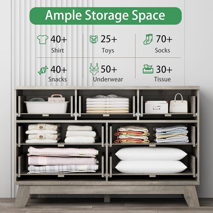 Fluted Dresser for Bedroom with 7 Drawers, 48" Wide Modern Chest of Drawers with Metal Handle, Wood