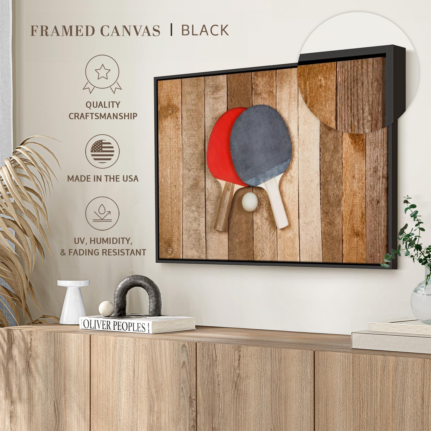 ElephantStock Ping Pong Wall Art - Horizontal Framed Canvas - 1-Piece Living Room Wall Decor