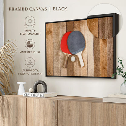 ElephantStock Ping Pong Wall Art - Horizontal Framed Canvas - 1-Piece Living Room Wall Decor